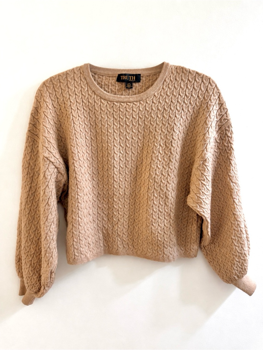 TRUTH by Republic Cable Knit Cropped Pullover Sweater Tan Beige Size Small